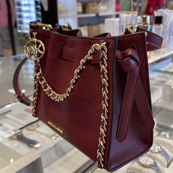 Michael Kors Women's Mina Small Belted Chain Crossbody Shoulder Bags Dark Cherry - Picture 16 of 16